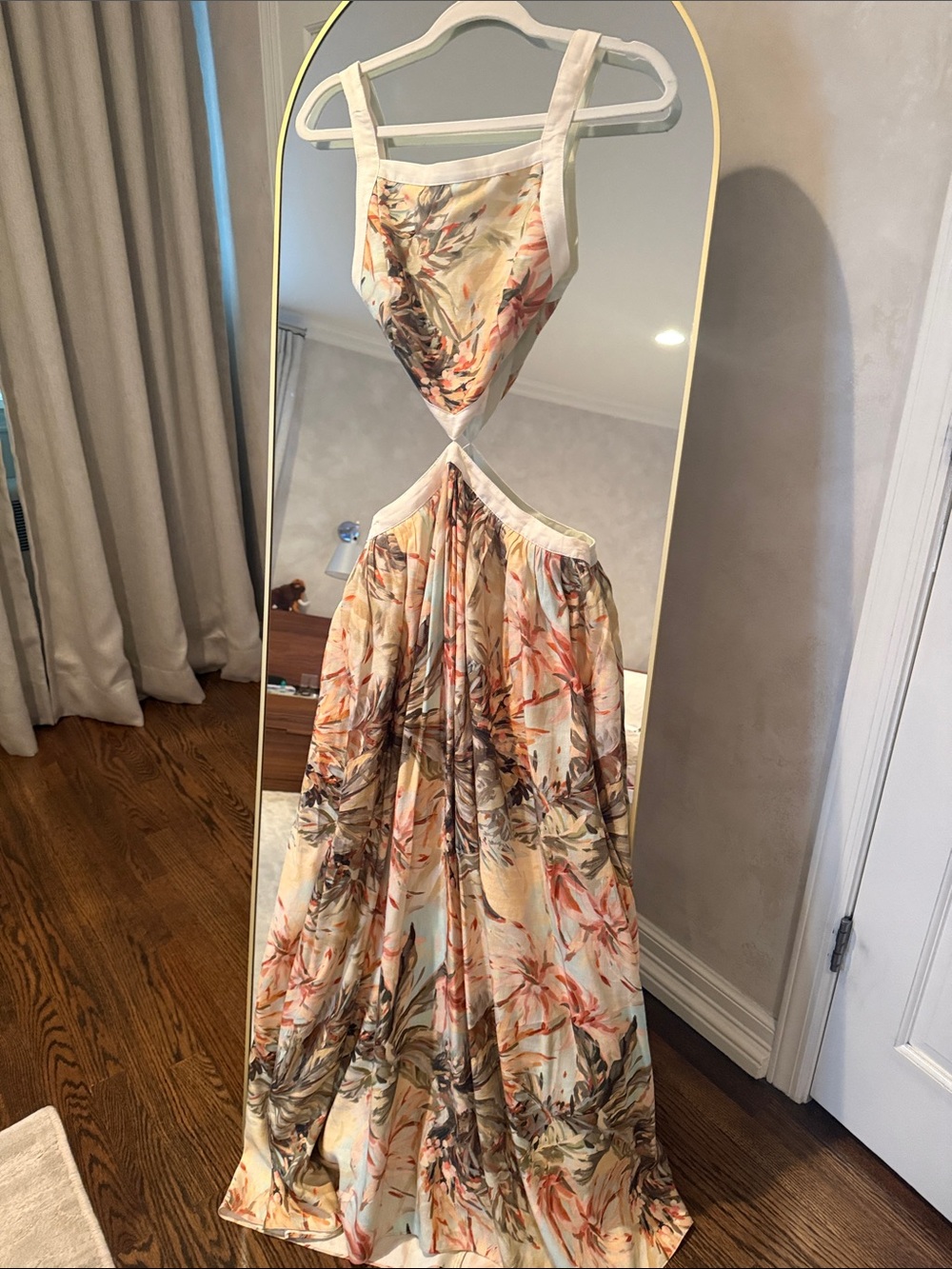 Floral Cutout Maxi Dress in Cream and Coral